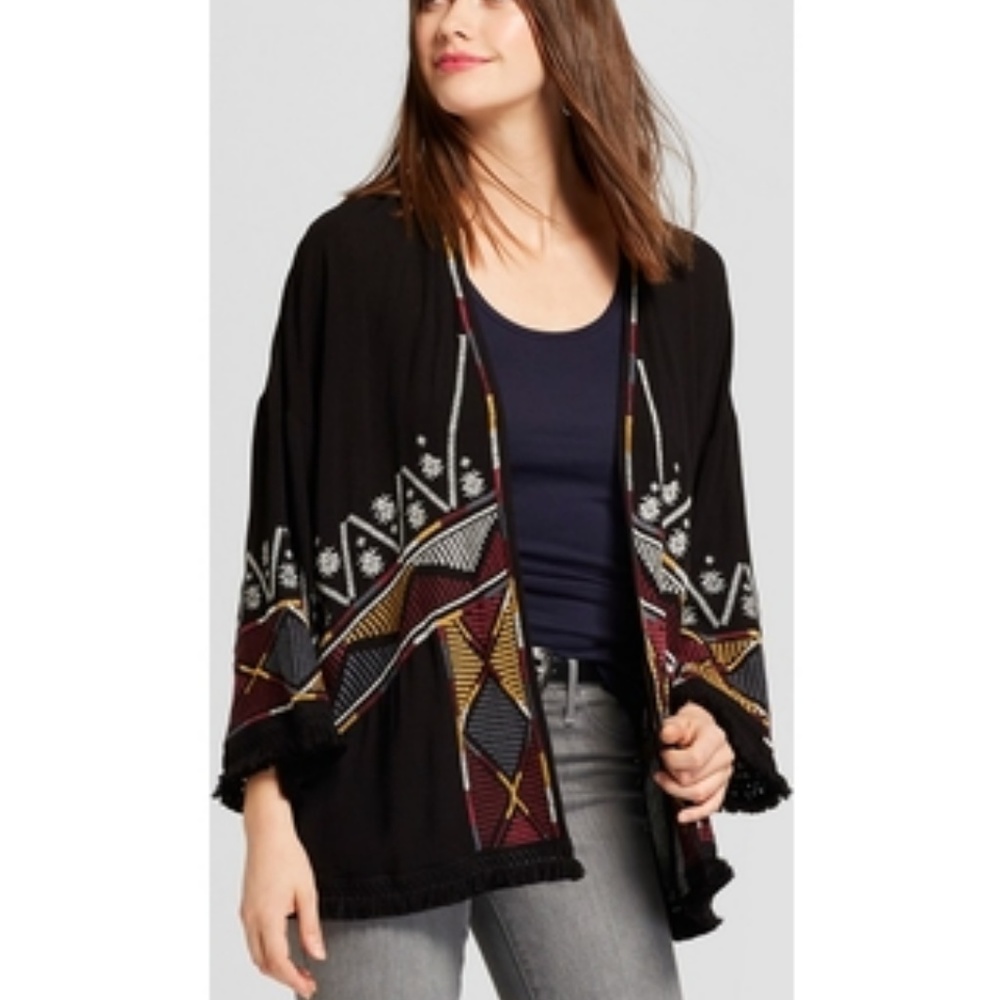 Boho Black Embroidered Cardigan
